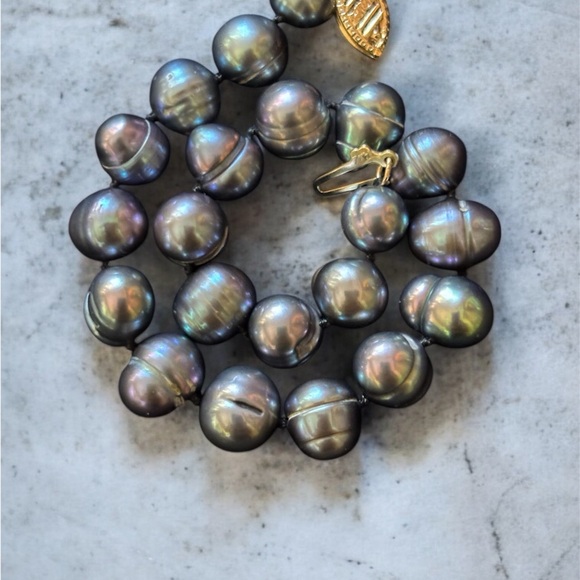 Jewelry - 14k Gold Vintage Baroque Peacock Black Tahitian Pearl Bracelet Estate Jewelry